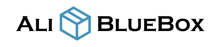 Descripción de imagen: logotipo de AliBlueBox con texto negro y un cubo azul entre las palabras Ali y BlueBox.
