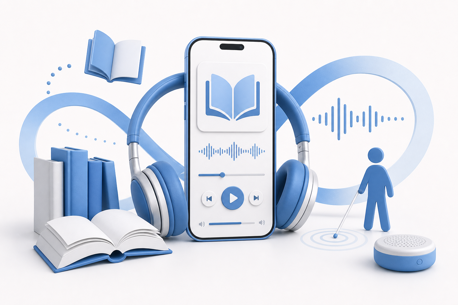 Descripción de imagen: ilustración generada para el artículo Audio libros Sin Límite A Ciegas en AliBlueBox.