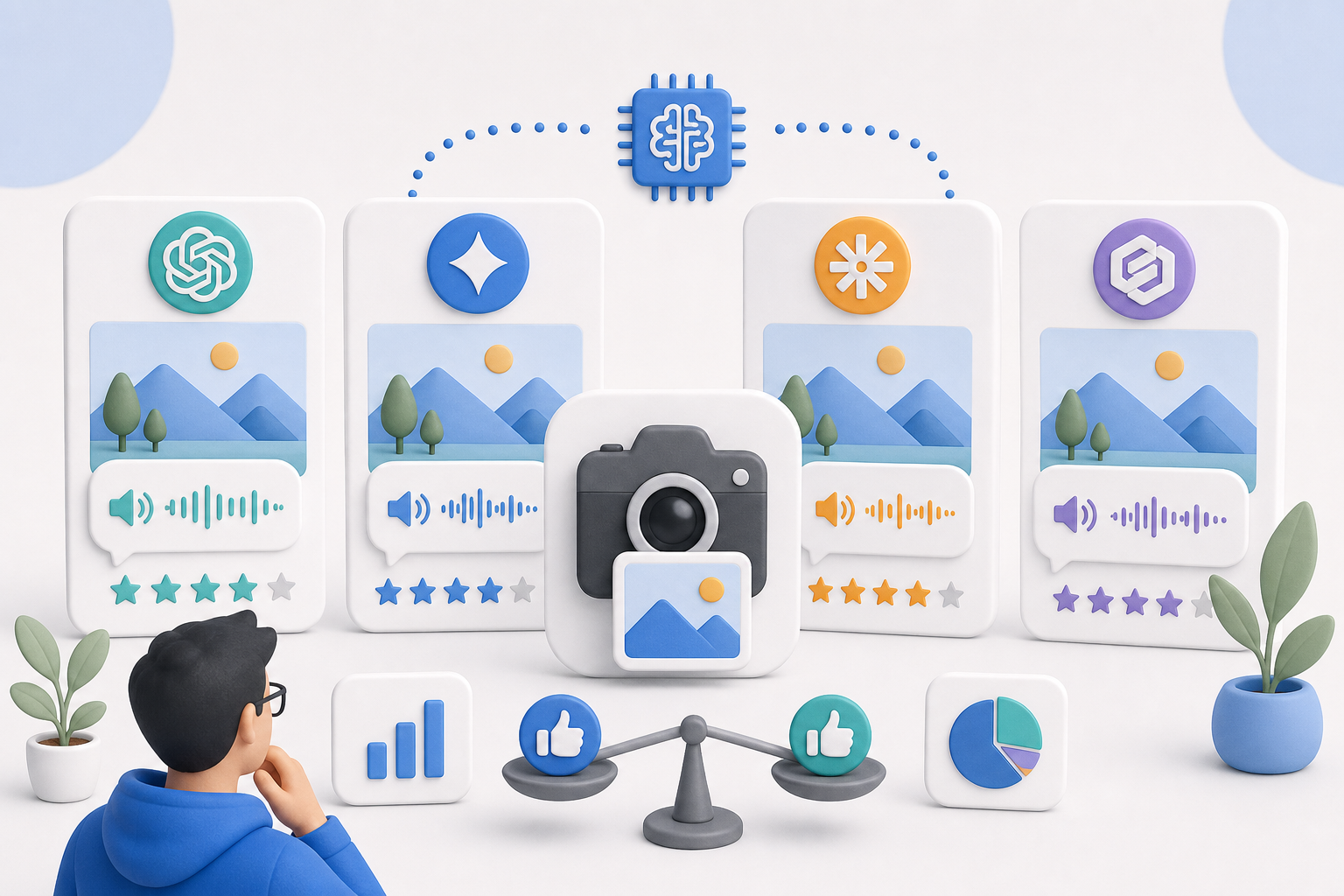Descripción de imagen: ilustración generada para el artículo Competición De Inteligencia Artificial: ¿Qué App Describe Mejor Las Imágenes? en AliBlueBox.